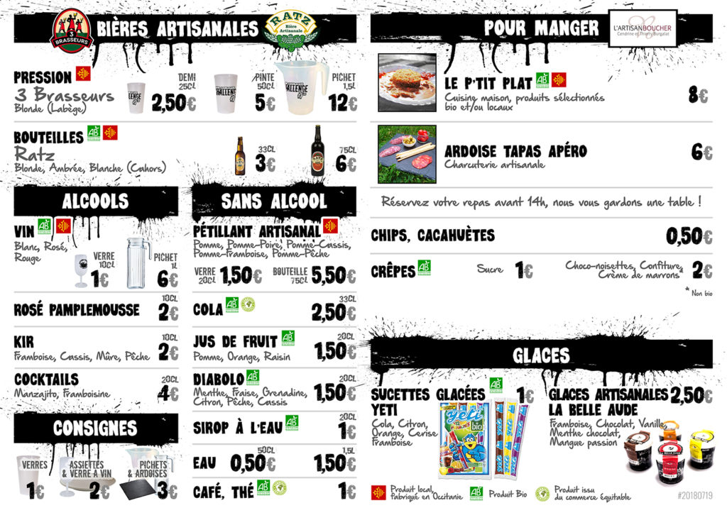Montbrun-Lauragais Live Challenge : Carte de la Buvette